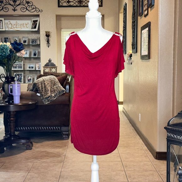 Agenda*Tunic Style Top with Accented Cold Shoulder Ruched Hemline Top*GUC - Picture 1 of 4